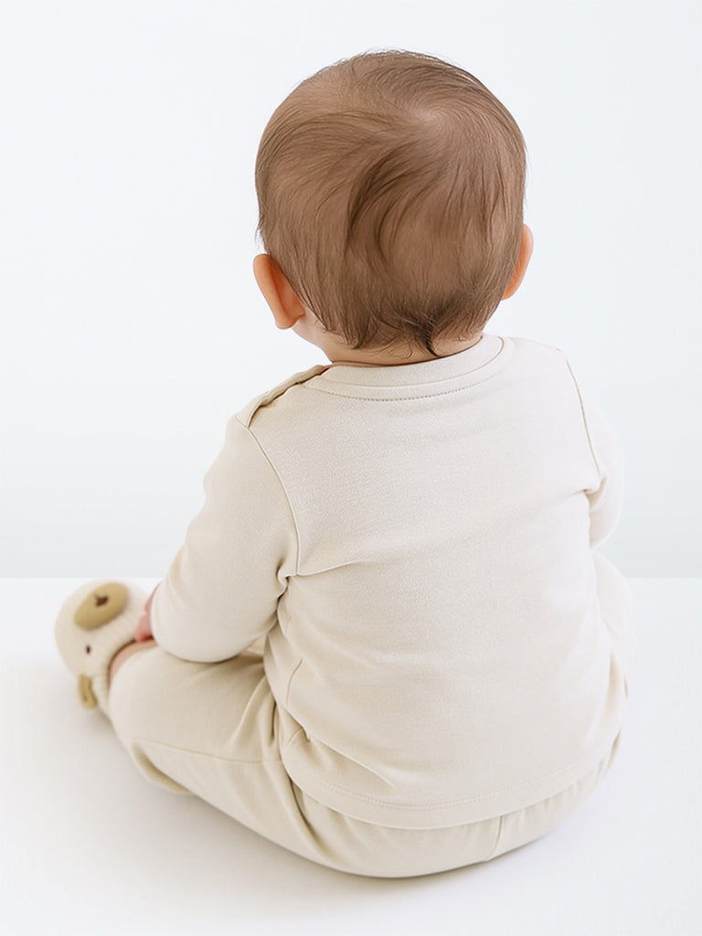 HOP Baby Boys Light Beige Animal Printed Cotton Pants - Pack of 3