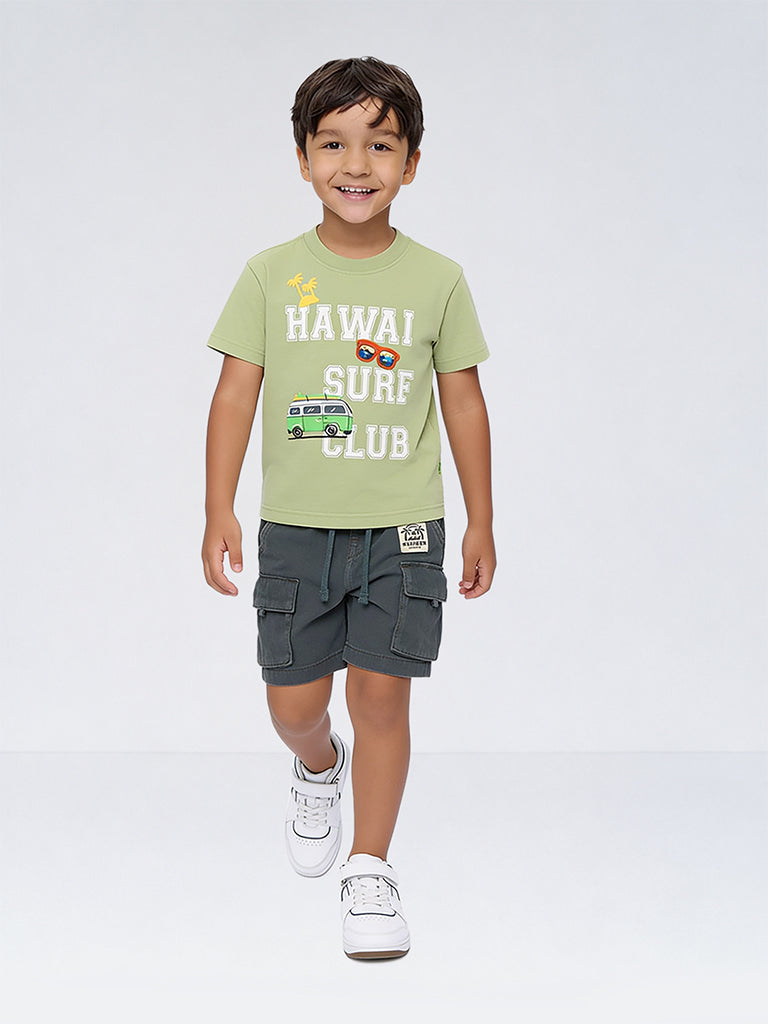 HOP Kids Boys Olive Cargo-Style Mid-Rise Cotton Shorts