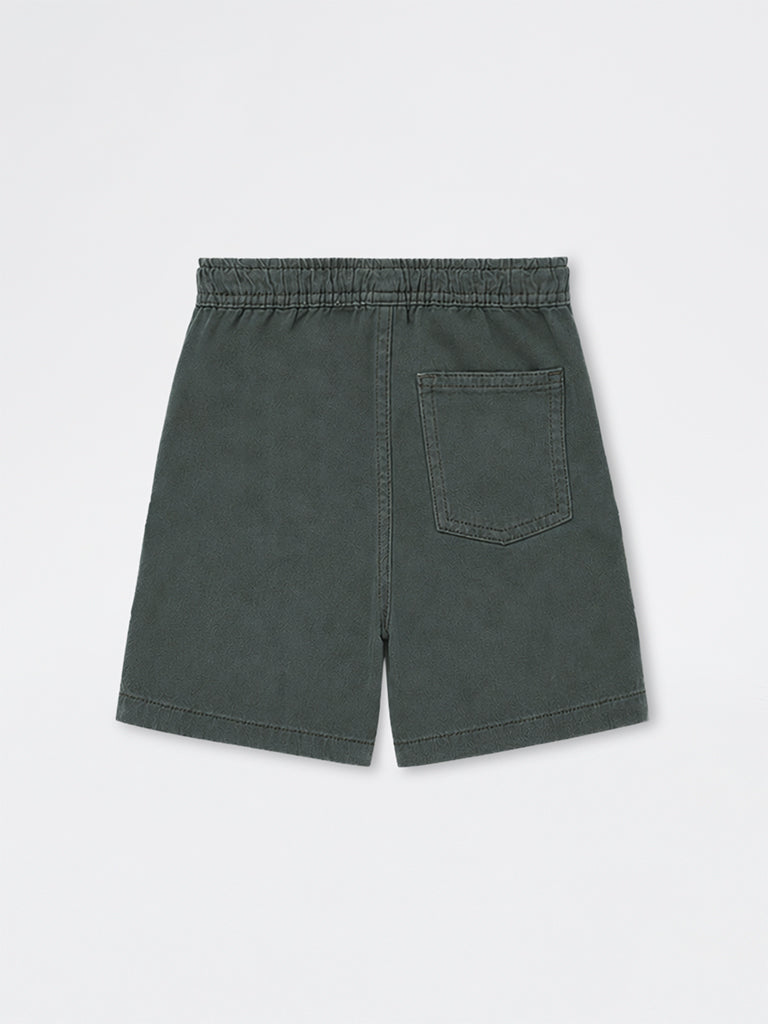 HOP Kids Boys Olive Cargo-Style Mid-Rise Cotton Shorts
