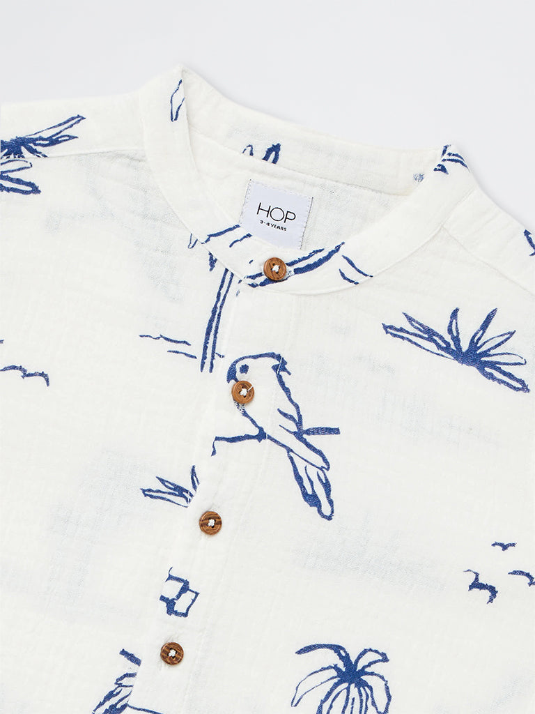 HOP Kids Boys Off-White Printed Cotton Shirt