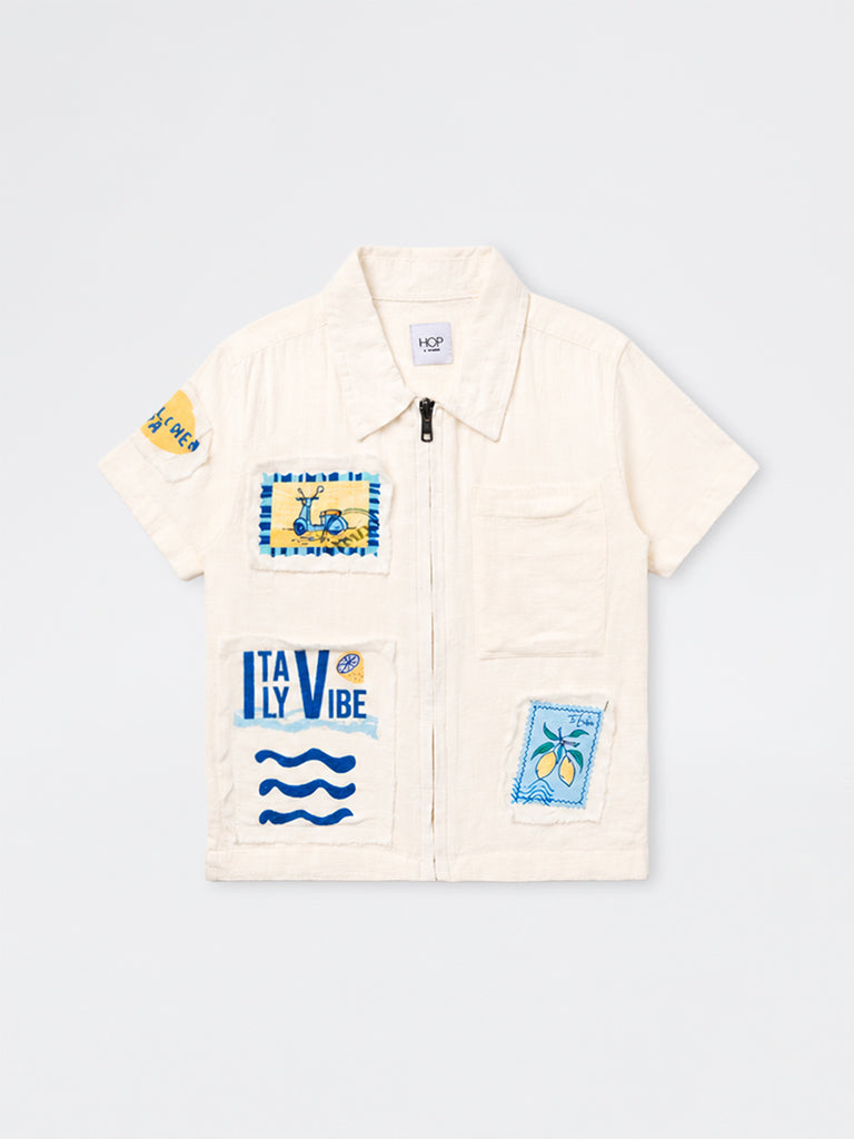 HOP Kids Boys Off-White Patch-Detail Cotton Shirt