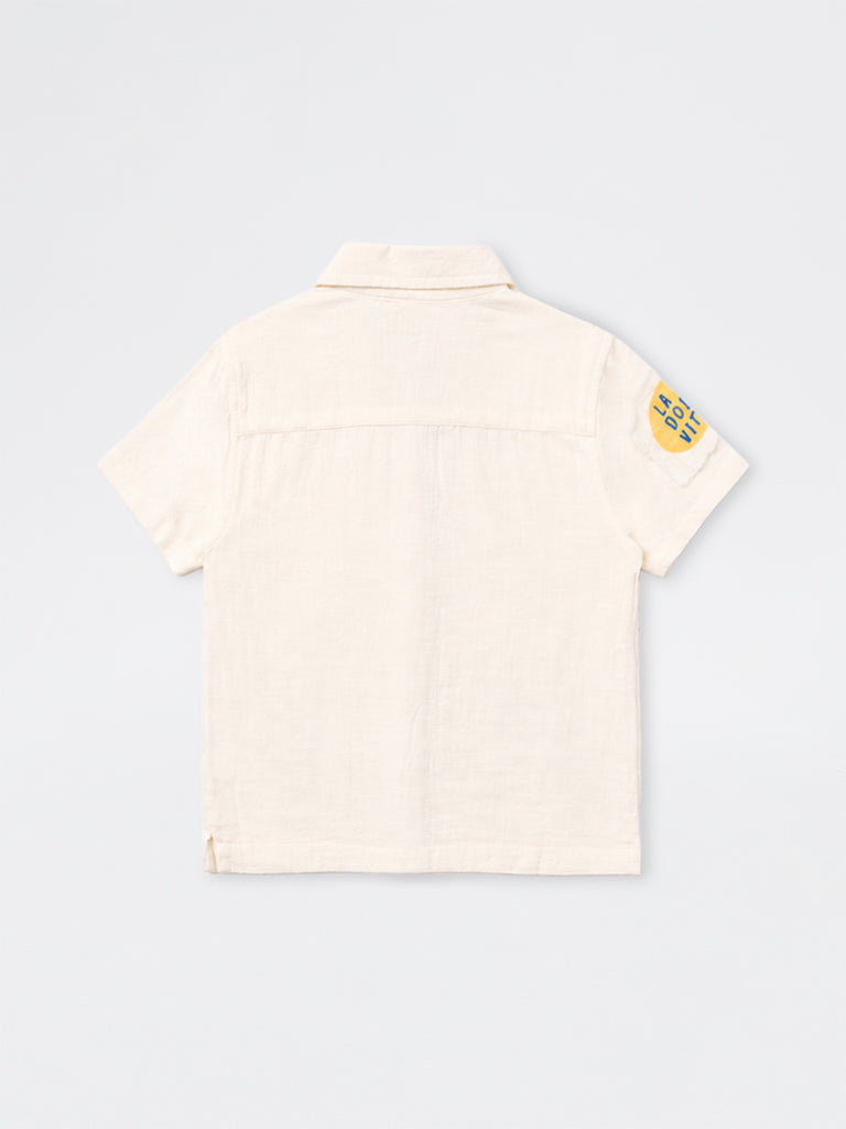 HOP Kids Boys Off-White Patch-Detail Cotton Shirt