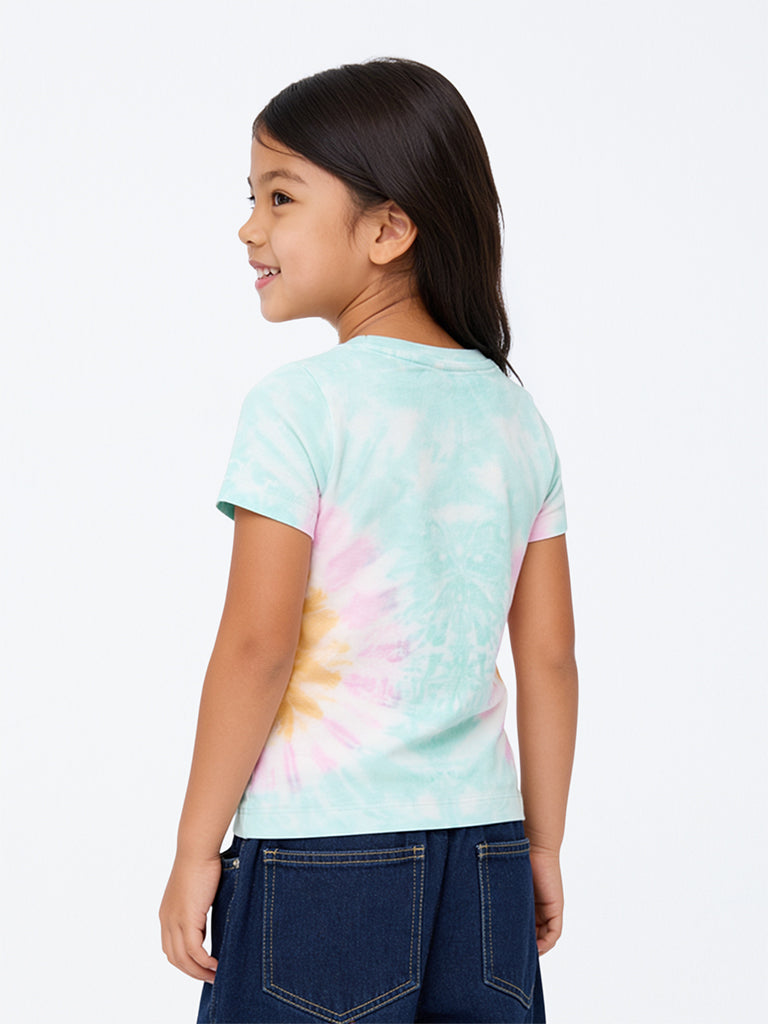 HOP Kids Girls Mint Tie-Dye Design Cotton T-Shirt