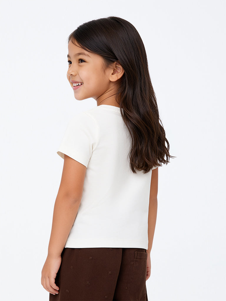 HOP Kids Girls Off-White Ice Cream Appliqué Cotton T-Shirt