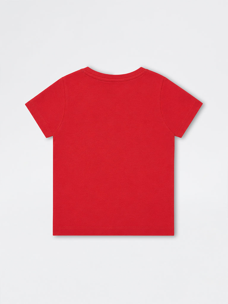 HOP Kids Girls Red Dog Embroidered Cotton T-Shirt