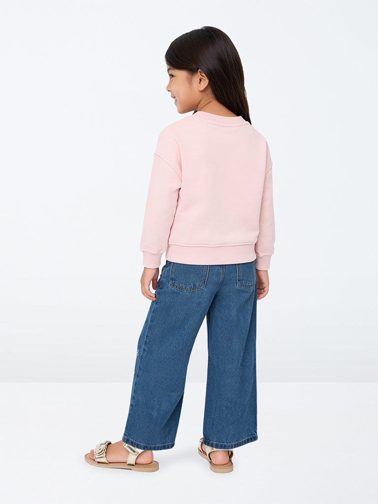 HOP Kids Girls Blue Bow Embroidered High-Rise Jeans