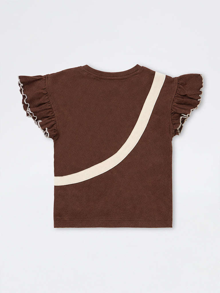 HOP Kids Girls Brown Sling-Bag Design Cotton T-Shirt