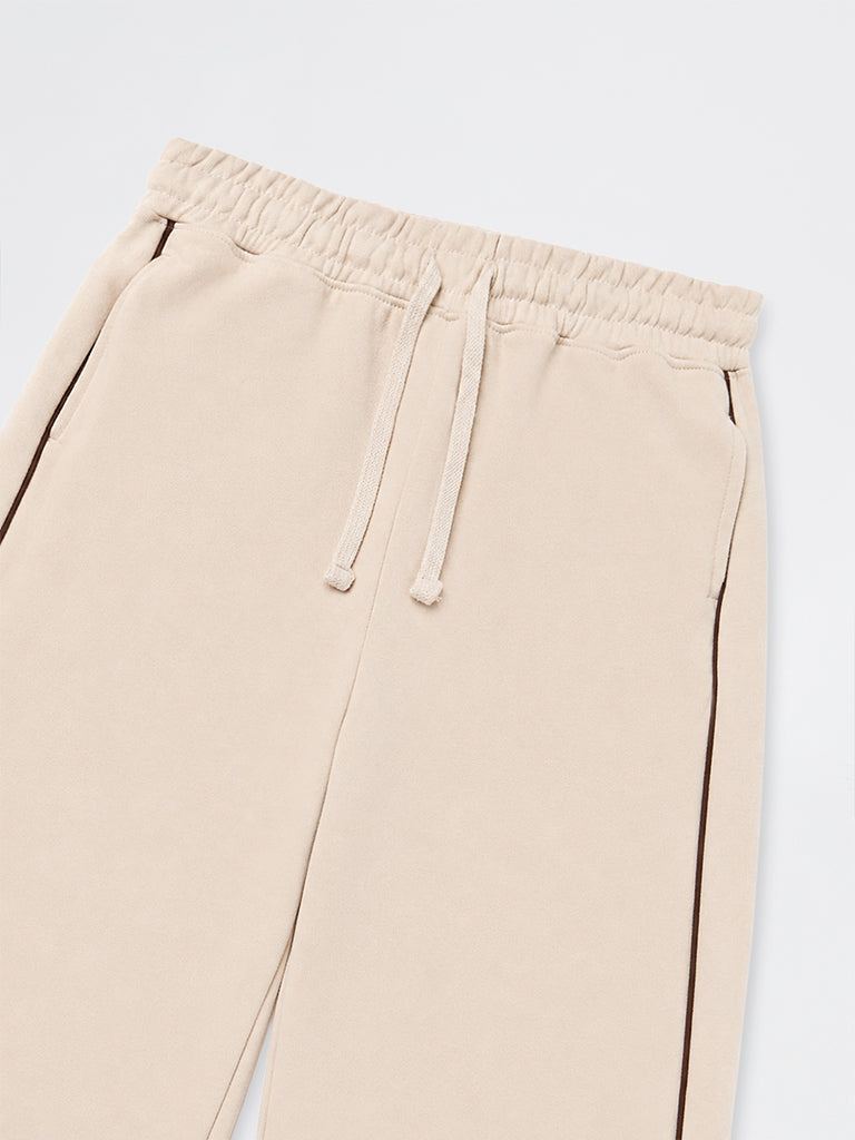 Girls Beige Pipeline-Detail High-Rise Cotton-Blend Track Pants