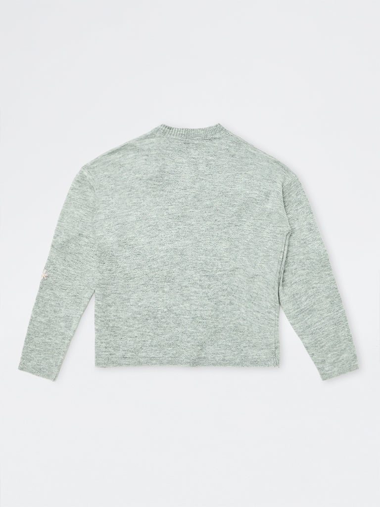 Girls Grey Bow Embroidered Knitted Sweater