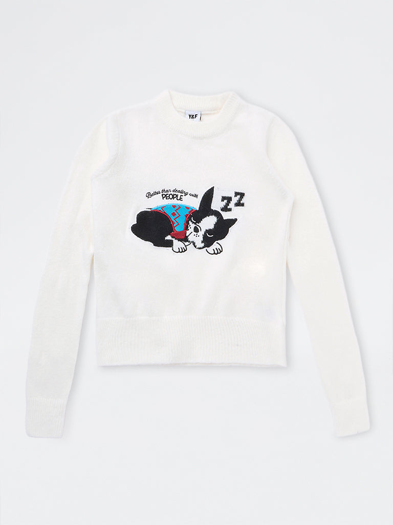 Girls Off-White Dog Embroidered Sweater