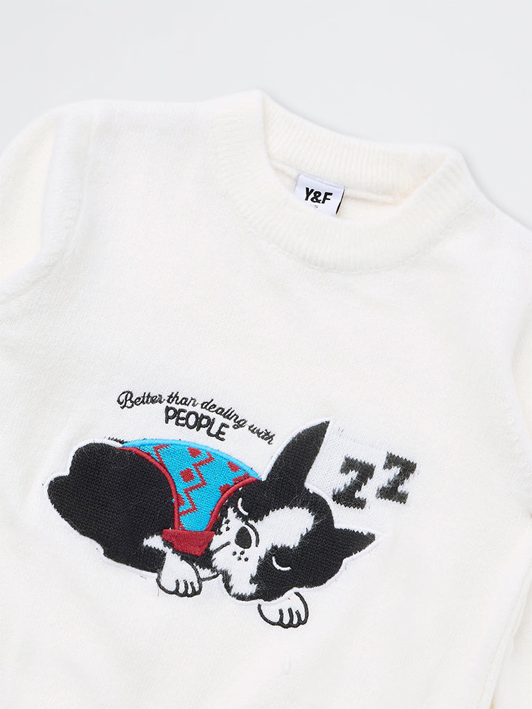 Girls Off-White Dog Embroidered Sweater