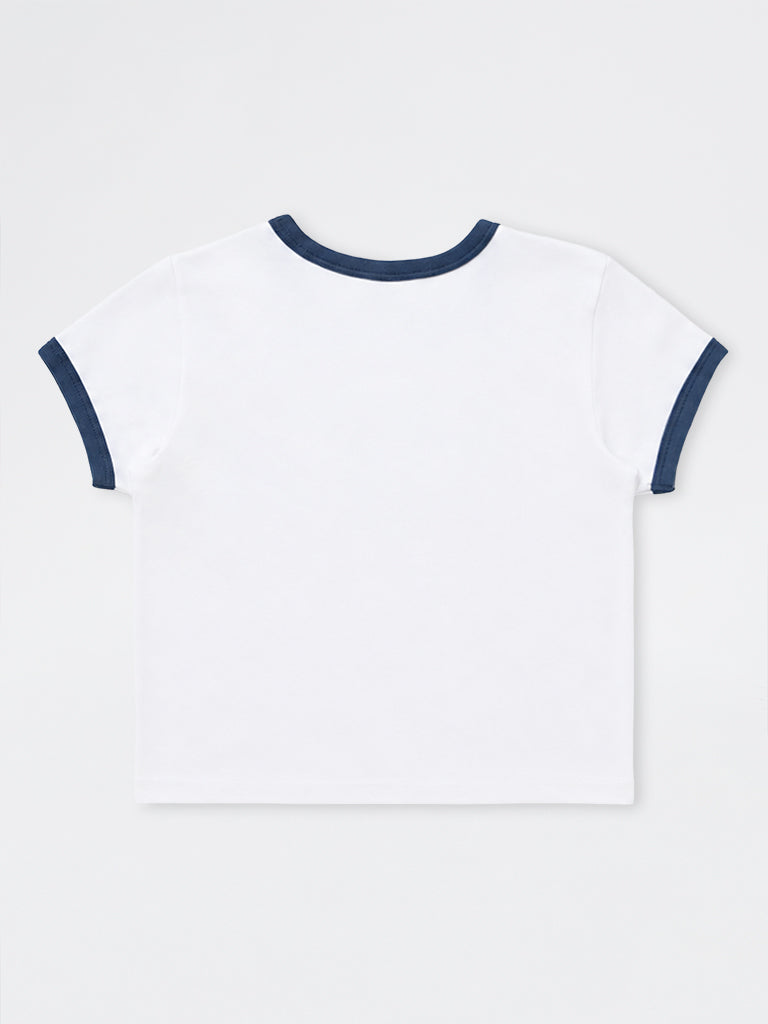 Girls White Graphic Printed Cotton-Blend T-Shirt