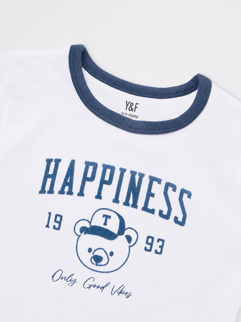 Girls White Graphic Printed Cotton-Blend T-Shirt
