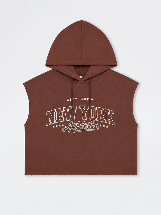 Girls Brown Text-Printed Cotton-Blend Sweatshirt