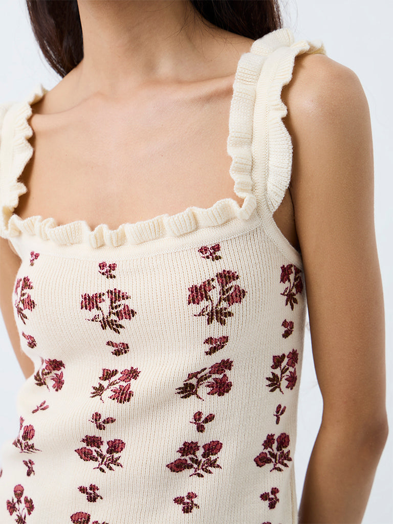 Bombay Paisley Off-White Floral Printed Cotton Top