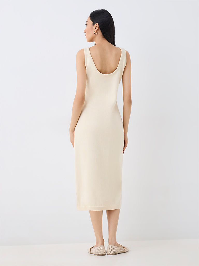 Bombay Paisley Off-White Floral Printed Cotton Bodycon Dress
