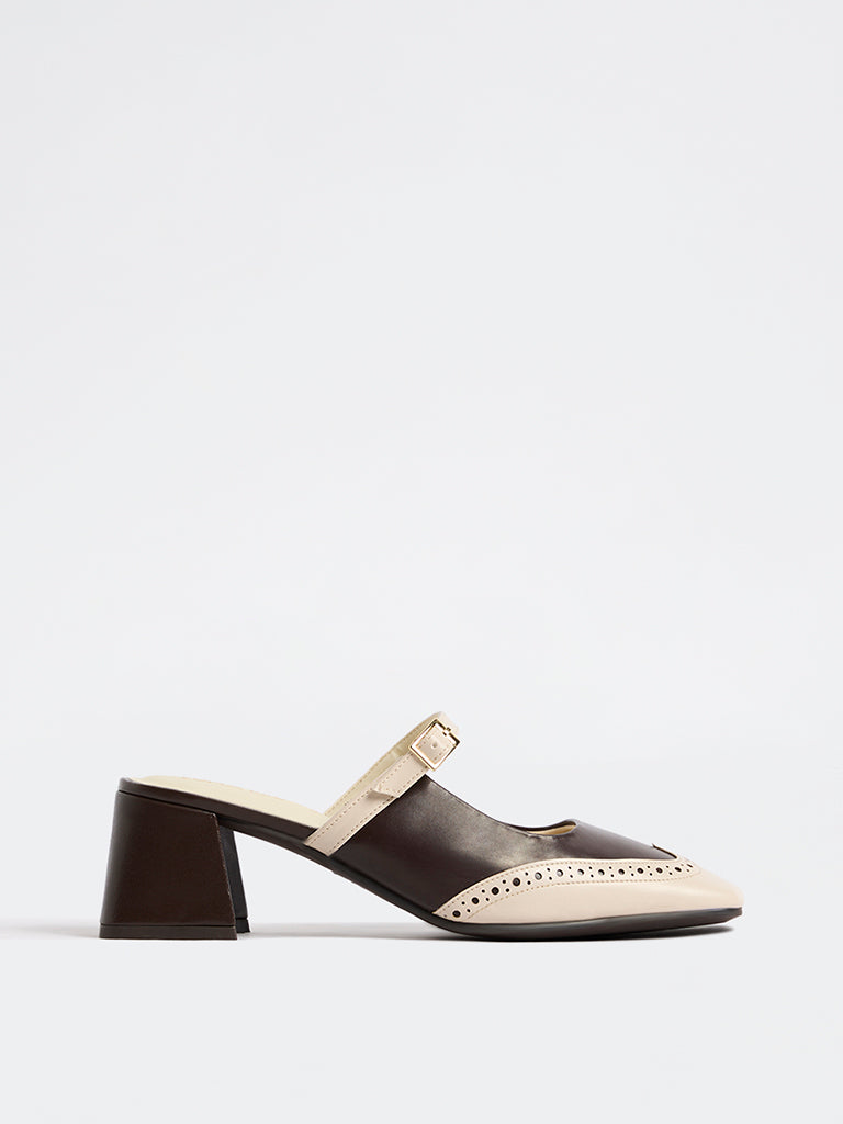 LUNA BLU Brown Colour-Blocked Mules