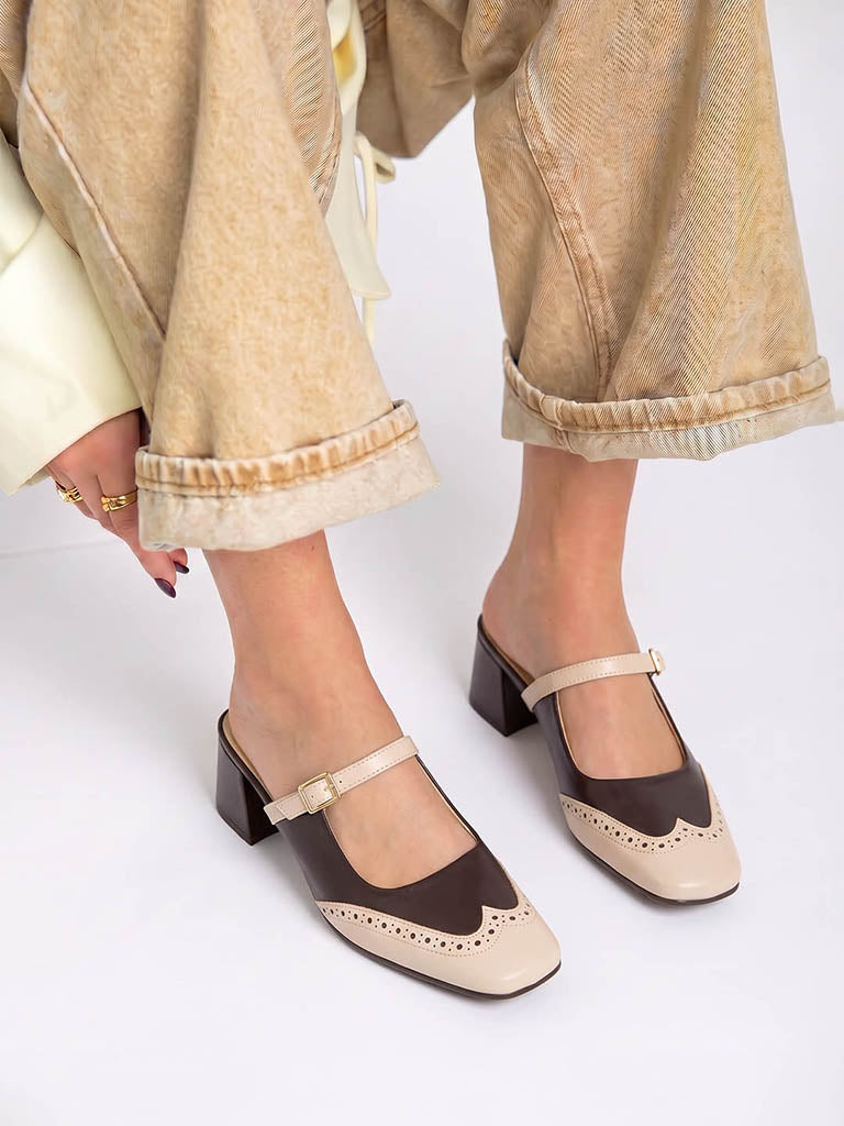 LUNA BLU Brown Colour-Blocked Mules