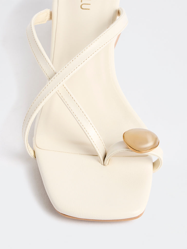 LUNA BLU Ivory Stone-Detail Toe-Ring Wedge Heel Sandals