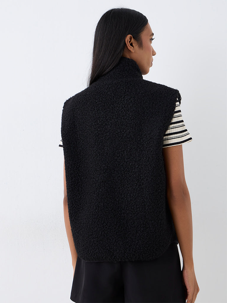 Wardrobe Black Fleece-Textured Jacket