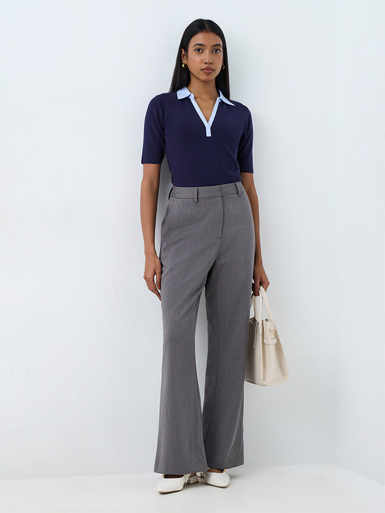 Wardrobe Navy Contrast-Detail Knitted Top