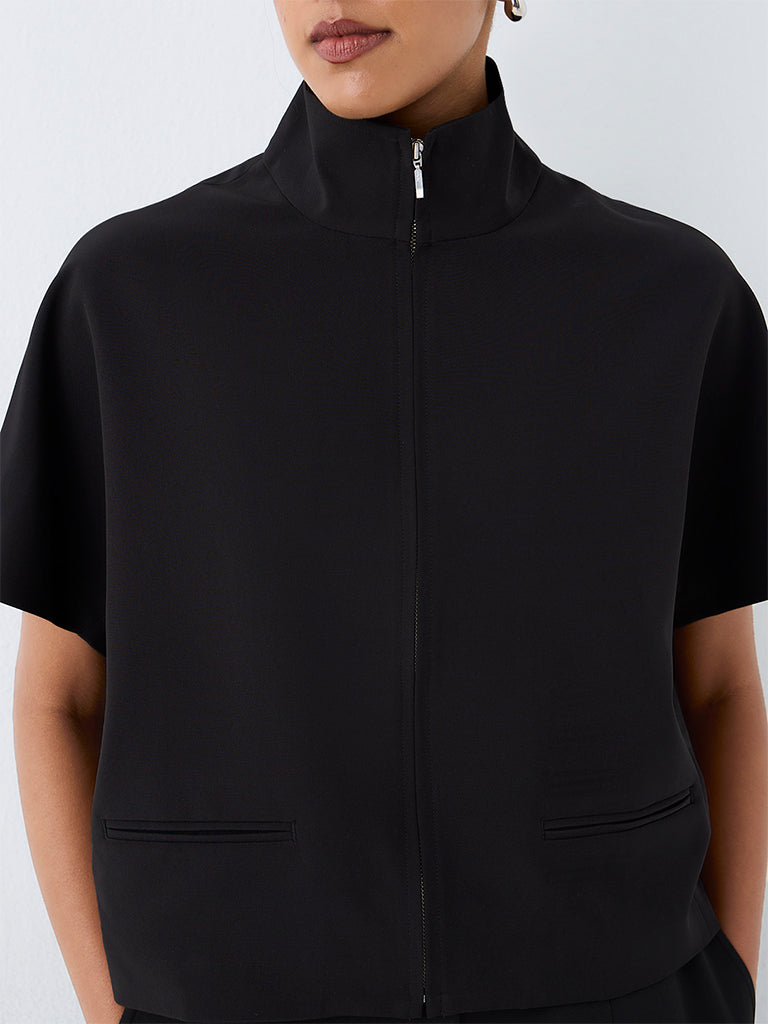 Wardrobe Black Solid High-Neck Jacket