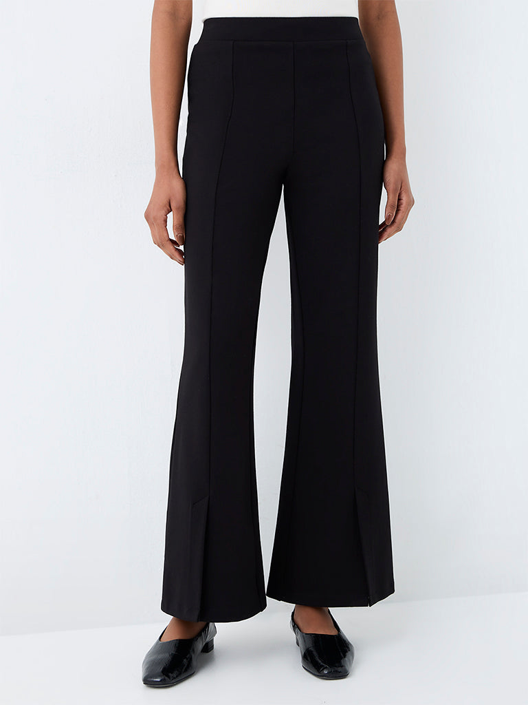 Wardrobe Black Solid High-Rise Flared Trousers