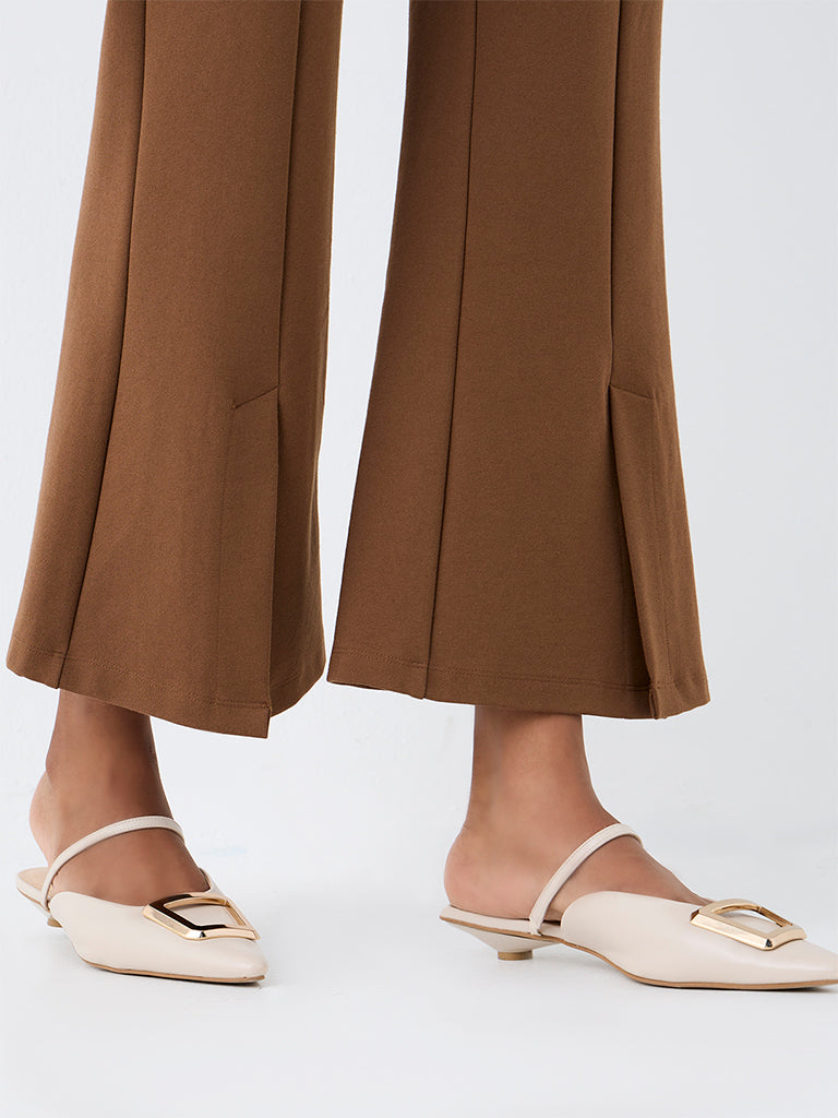 Wardrobe Tan Solid High-Rise Flared Trousers