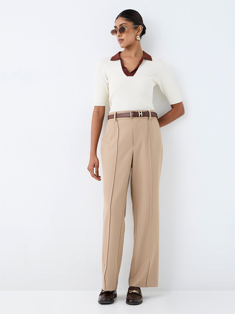 Wardrobe Beige High-Rise Straight-Leg Trousers