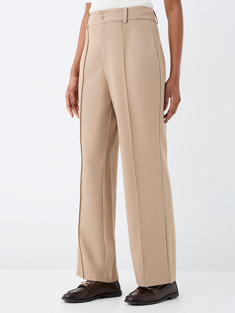 Wardrobe Beige High-Rise Straight-Leg Trousers