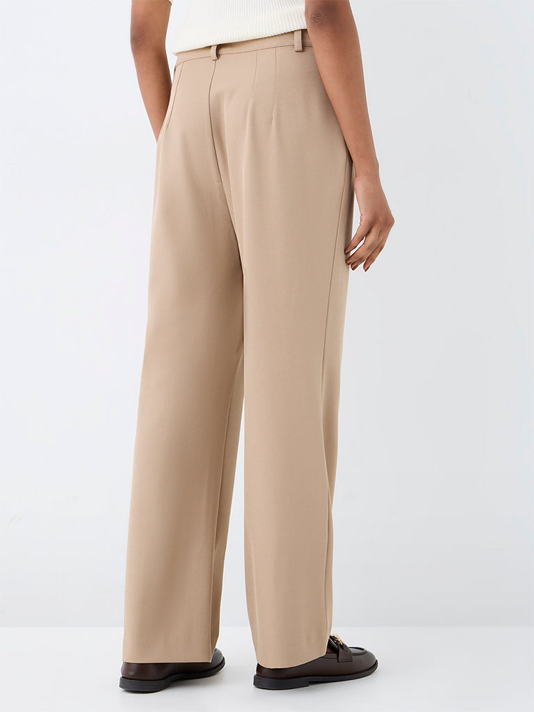 Wardrobe Beige High-Rise Straight-Leg Trousers