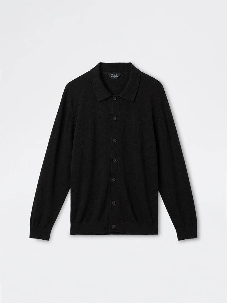 WES Casuals Black Solid Relaxed-Fit Cotton Shirt