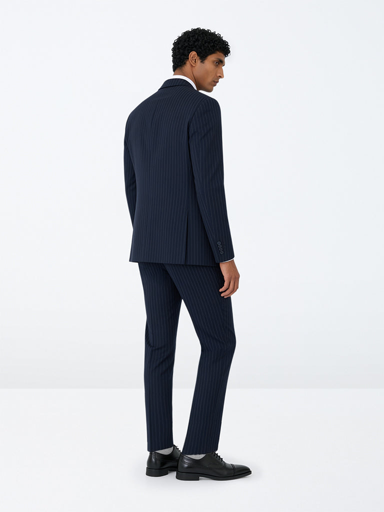 WES Formals Navy Pinstriped Slim-Fit Blazer