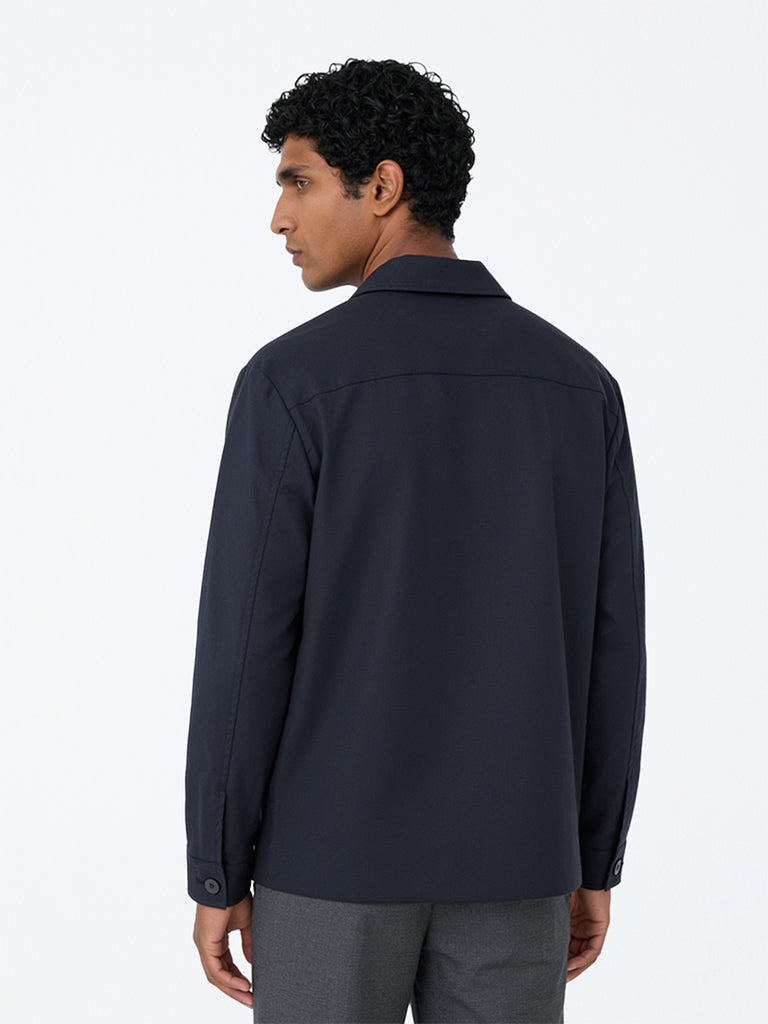 WES Formals Navy Solid Slim-Fit Blazer