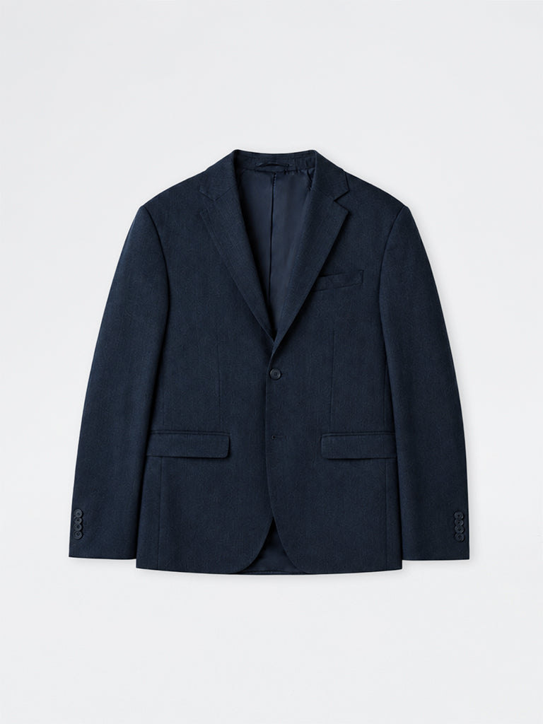 WES Formals Dark Blue Solid Slim-Fit Blazer