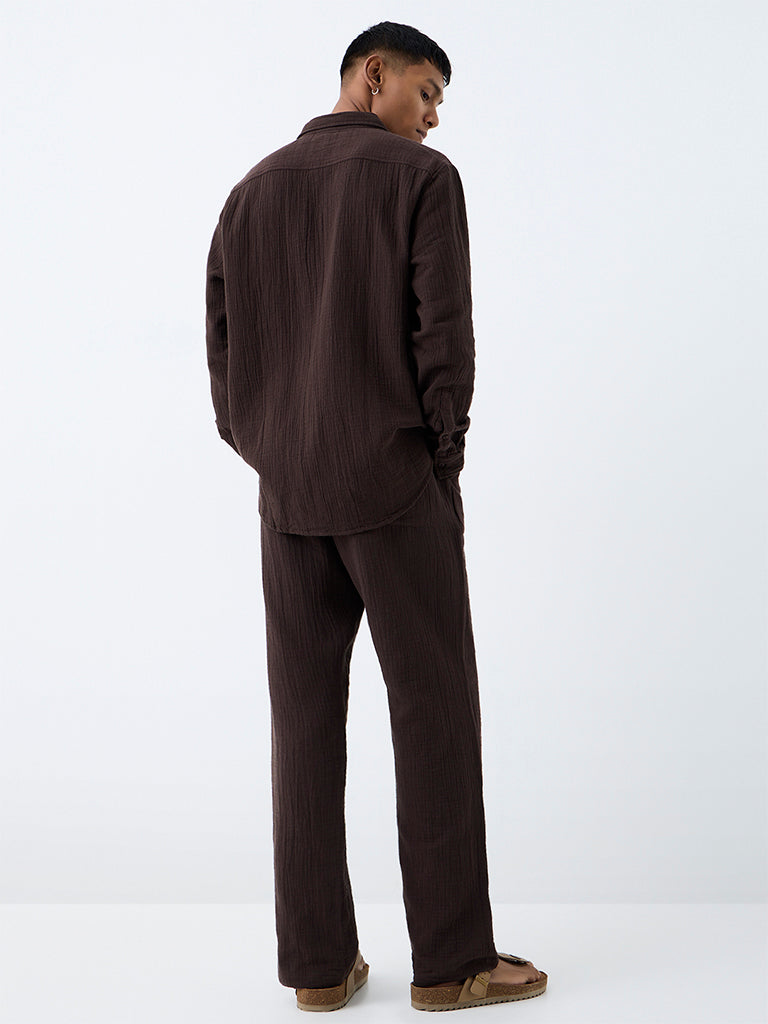 ETA Dark Brown Textured Relaxed-Fit Mid-Rise Cotton Chinos