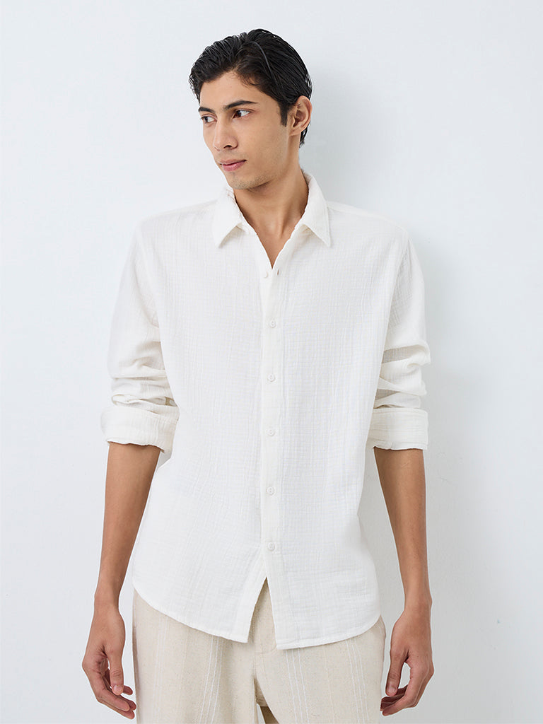 ETA Off-White Crinkle-Textured Relaxed-Fit Cotton Shirt