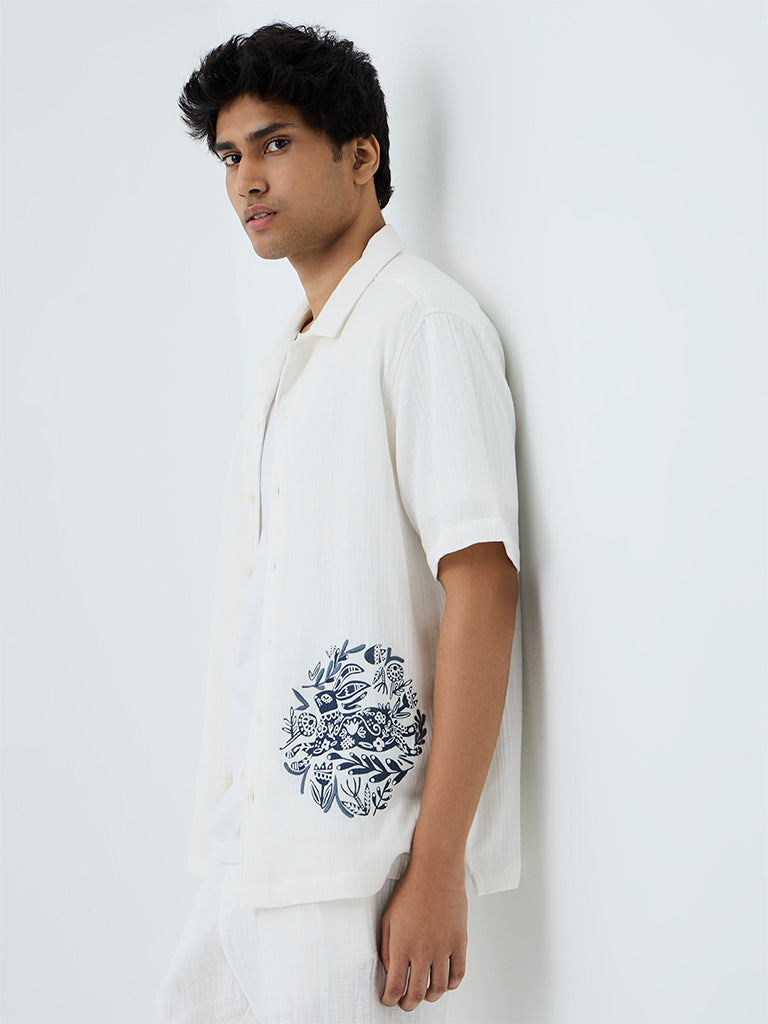 ETA White Crinkle-Textured Relaxed-Fit Cotton Shirt