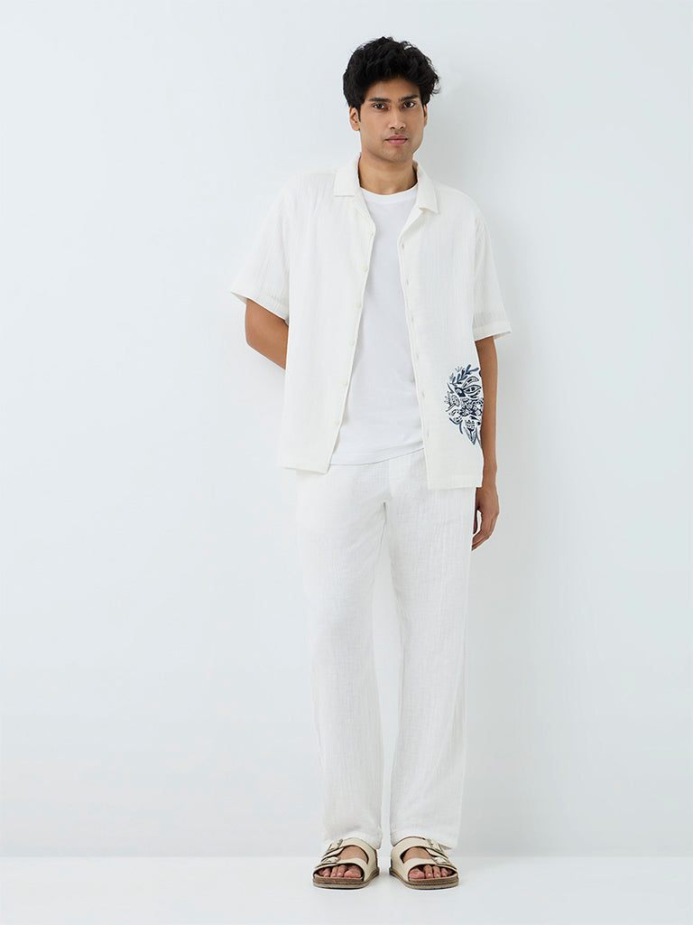 ETA White Crinkle-Textured Relaxed-Fit Cotton Shirt