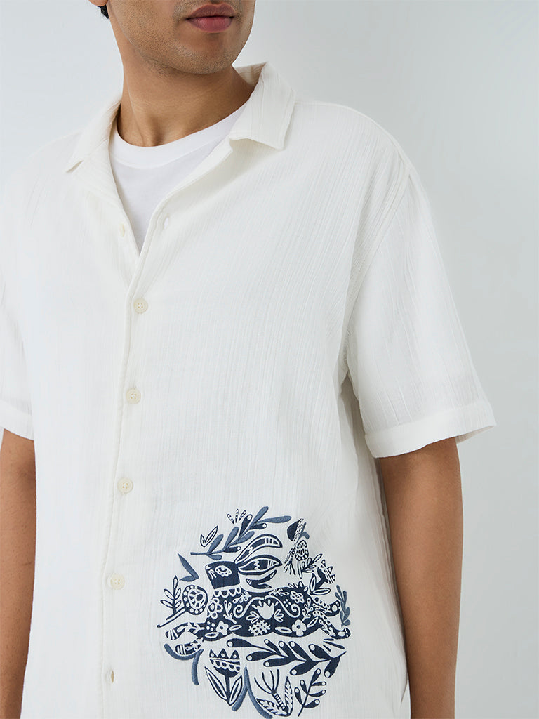 ETA White Crinkle-Textured Relaxed-Fit Cotton Shirt