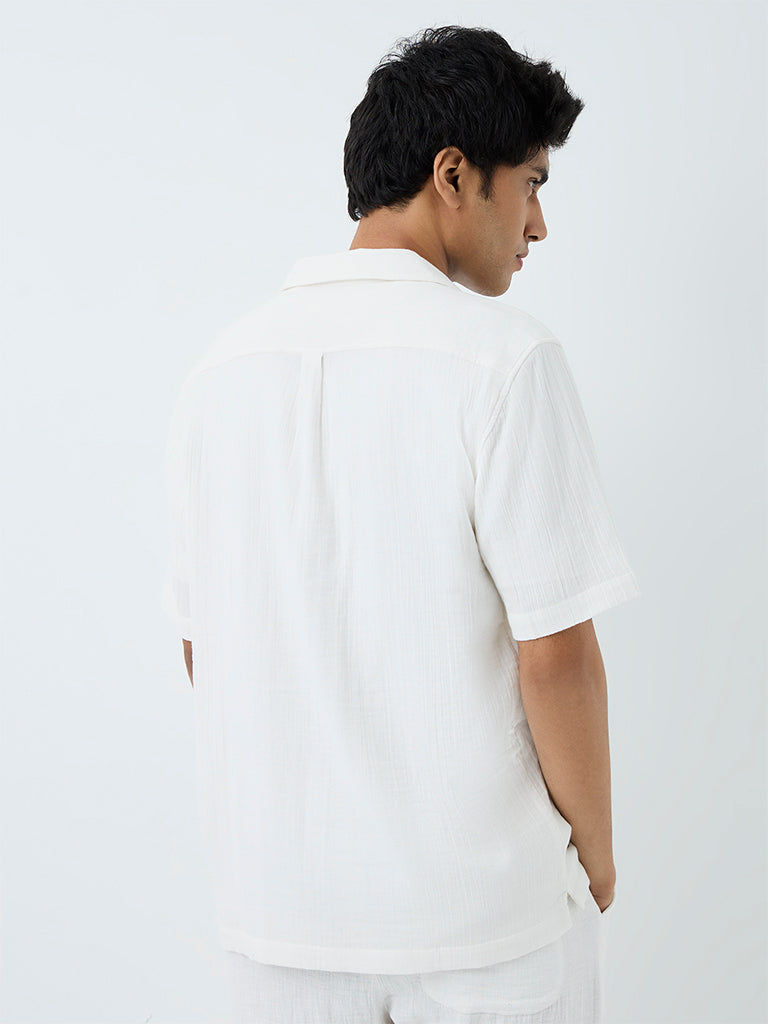 ETA White Crinkle-Textured Relaxed-Fit Cotton Shirt