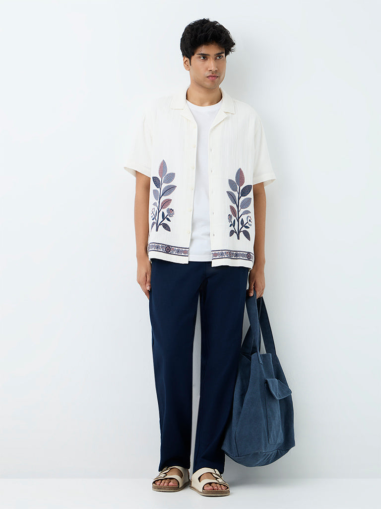 ETA Off-White Botanical Embroidered Relaxed-Fit Cotton Shirt