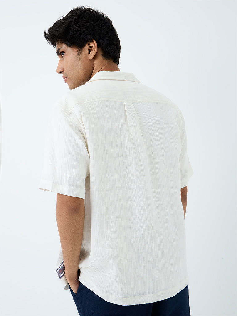 ETA Off-White Botanical Embroidered Relaxed-Fit Cotton Shirt
