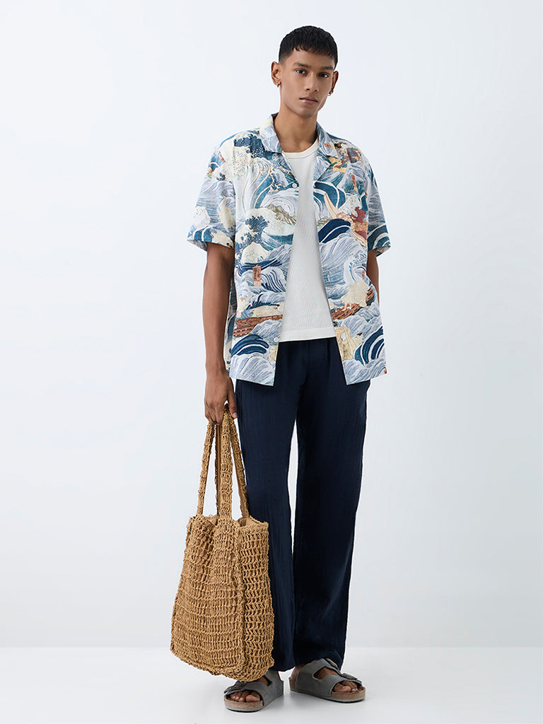 ETA Blue Scenic-Inspired Relaxed-Fit Cotton-Blend Shirt