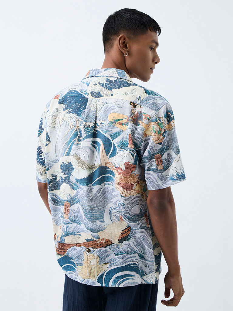 ETA Blue Scenic-Inspired Relaxed-Fit Cotton-Blend Shirt