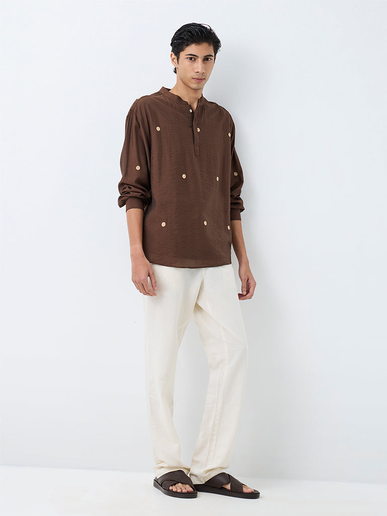 Kala by ETA Brown Geometric Embroidered Relaxed-Fit Kurta