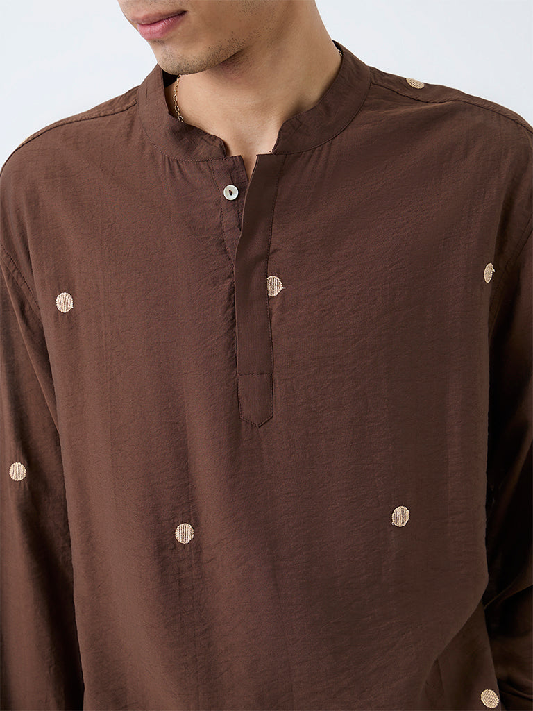 Kala by ETA Brown Geometric Embroidered Relaxed-Fit Kurta