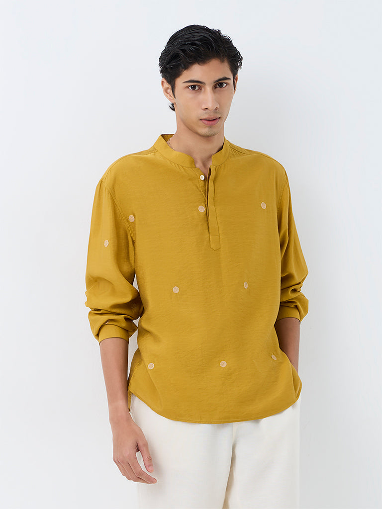 Kala by ETA Mustard Geometric Embroidered Relaxed-Fit Kurta