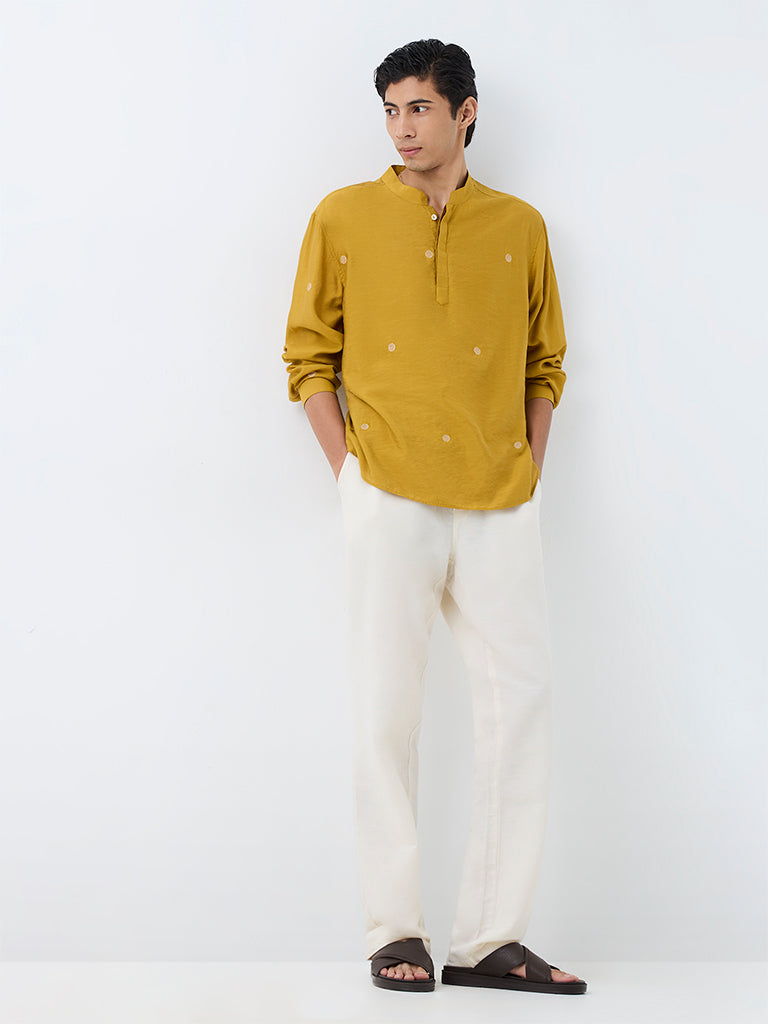 Kala by ETA Mustard Geometric Embroidered Relaxed-Fit Kurta
