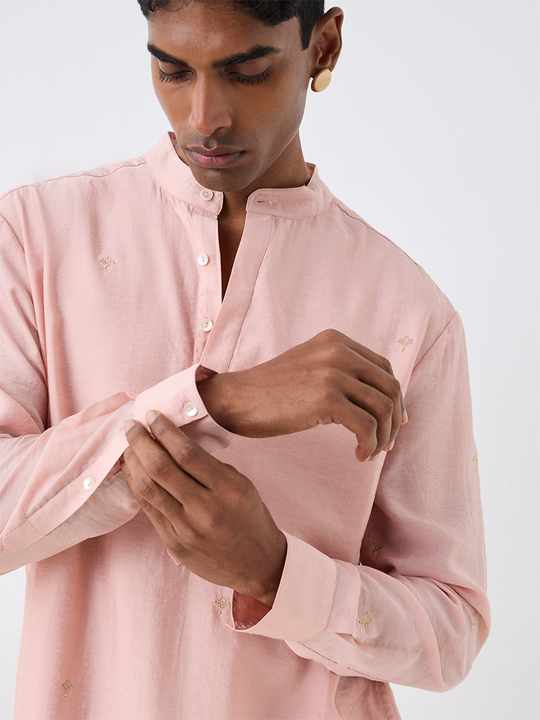 Kala by ETA Dusty Pink Foliage Embroidered Relaxed-Fit Kurta